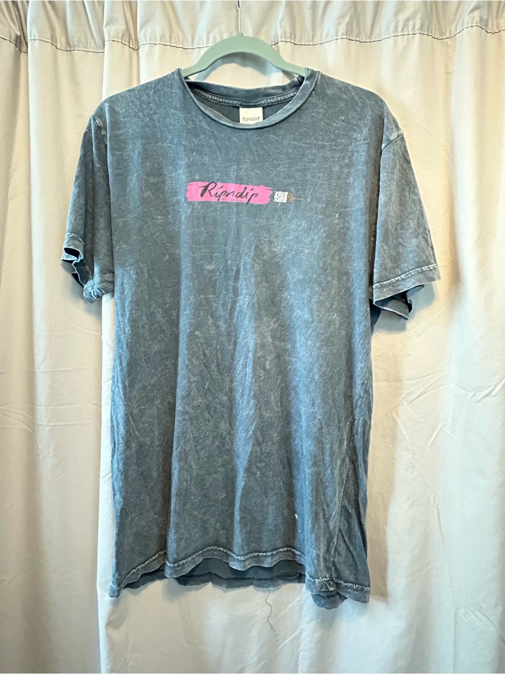 Ripndip Washed Blue Short Sleeve Tee with Pink Script Logo